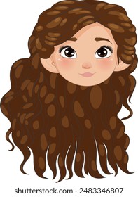 A girl with long, curly brown hair