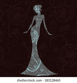 girl in a long dress silhouette. vector illustration