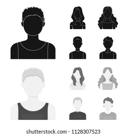 Girl with long hair, blond, curly, gray-haired man.Avatar set collection icons in black,monochrome style vector symbol stock illustration web.