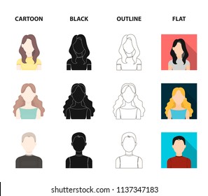 Girl with long hair, blond, curly, gray-haired man.Avatar set collection icons in cartoon,black,outline,flat style vector symbol stock illustration web.