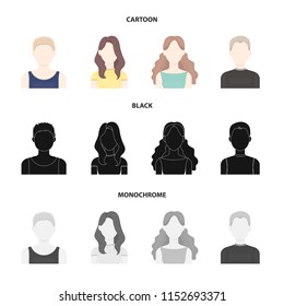 Girl with long hair, blond, curly, gray-haired man.Avatar set collection icons in cartoon,black,monochrome style vector symbol stock illustration web.
