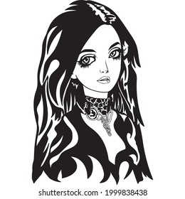 Girl with long hair and a collar on the neck