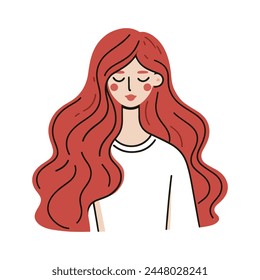 Girl with long hair, flat vector, illustration on a white background. Vector illustration