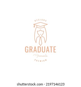 girl long hair with graduate hat logo design