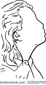 Girl with long hair and a jacket doodle linear cartoon coloring book