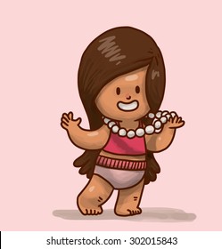 Girl with long hair and with jewelry, vector