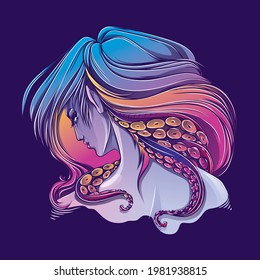 a girl with long hair and octopus tentacles
