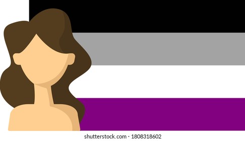 Girl with long hair on the background of the flag of asexuals LGBT