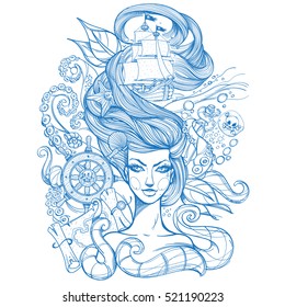 Girl Face Tattoo Sketch - tattoo design