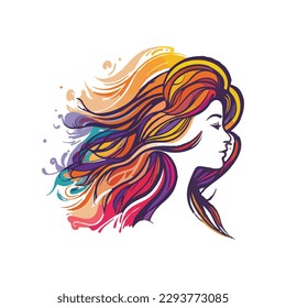 girl with long hair watercolor women logo woman t shirt design woman day ai