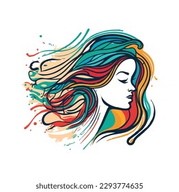 girl with long hair watercolor women logo woman t shirt design woman day ai