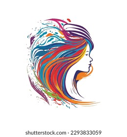 girl with long hair watercolor women logo woman t shirt design woman day ai