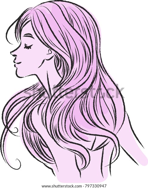 Girl Long Light Purple Pink Hair Stock Vector Royalty Free 797330947