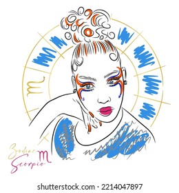 Girl With Long Nails, Zodiac Sign, Scorpio, Fashion Makeup, Doodle