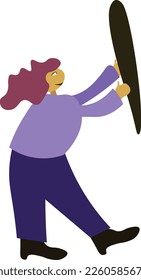 girl with long purple hair and purple oversize shirt hold a big black stick people illustration woman character