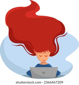 Niña con el pelo largo rojo, ilustración, vector sobre un fondo blanco.