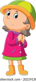 The girl with the long sweater is using the bright cap of illustration
