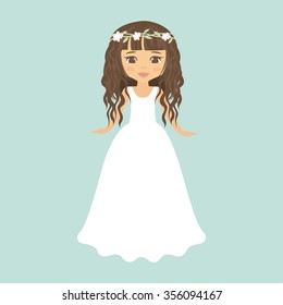 girl in long white dress with curly hair
