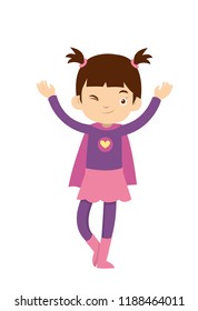 A girl look happy wearing superhero costume at the carnaval