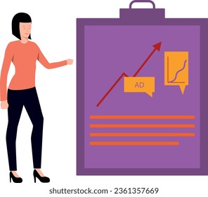 La chica está mirando el gráfico de anuncios.