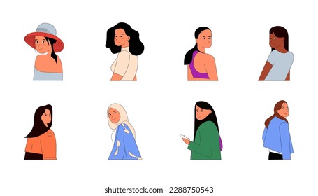 Girl Looking Back Illustration Vector Set
