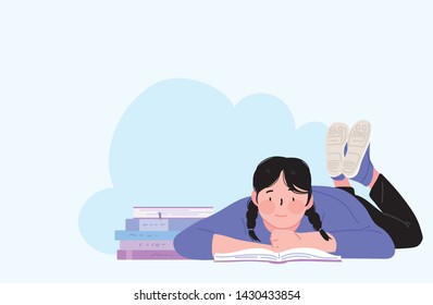 A girl looking at a book. Illustration EPS10