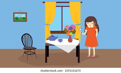 girl looking at a bouquet in a vase