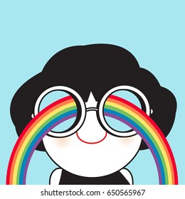 Girl Looking At The Bright Rainbow Through Her Sunglasses Concept Card Character illustration