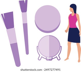 The girl is looking at different brushes.