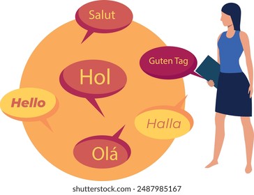 Girl is looking at different world languages.