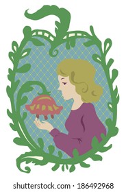 Girl looking at flower
