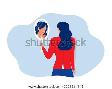 girl looking her self from the mirror face sad or depression often conceal their true feelings or keep them inside mental health concept  flat vector illustration