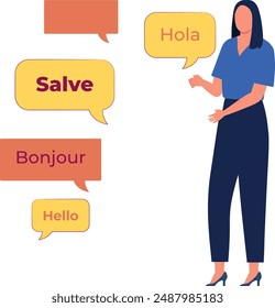 A girl is looking at the international words.