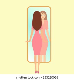 girl looking in a mirror
