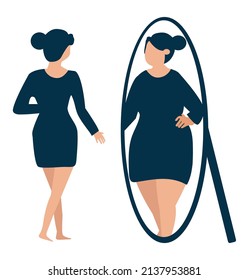 Girl Looking at Mirror and Seeing her Fat