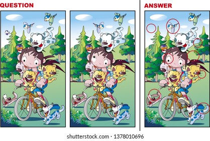 Girl looking for a mistake and riding a bike