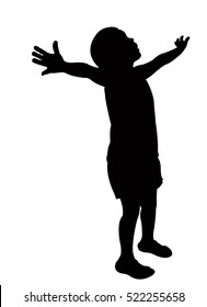 a girl looking up , opened arm, silhouette vector