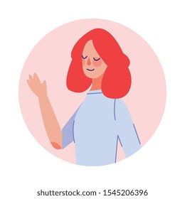 Girl Looking Out of Round Window and Waving Her Hand Vector Illustration