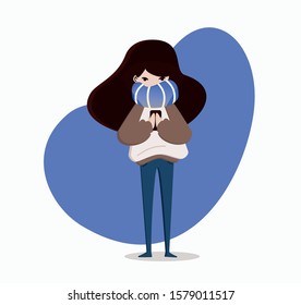 girl looking the phone in vector