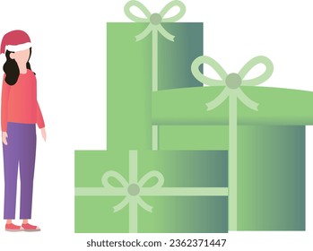 La chica está mirando los regalos.