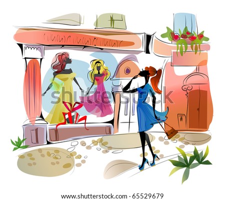 girl looking in a shop's window