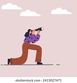 The girl is looking for something with a binoculars concept, vector illustration.