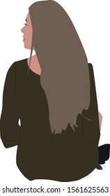 Mädchen, das irgendwo schaut, Illustration, Vektorgrafik auf weißem Hintergrund.