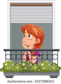 A girl looking thoughtful on a balcony