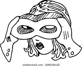 Girl looking through binoculars in the shape of an eight sketch vector illustration hand draw