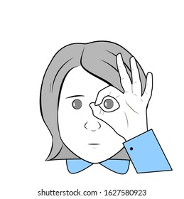 girl looking through fingers. vector illustration.