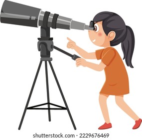 A girl looking through telescope illustration