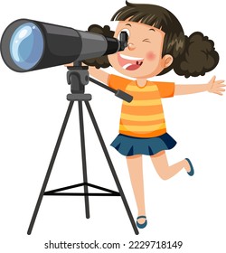 A girl looking through telescope illustration