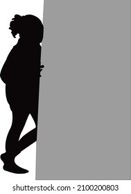 a girl looking through wall, silhouette vector