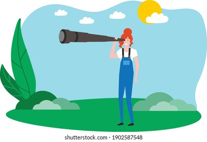Girl looking toward in telescope